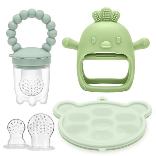 MISSLILI Baby Food Fruit Feeder & Mini Freezer Nibble Tray Combo, Breastmilk Popsicle Molds for Baby Cooling Relief, BPA Free Silicone Feeder for Safe Infant Self Feeding