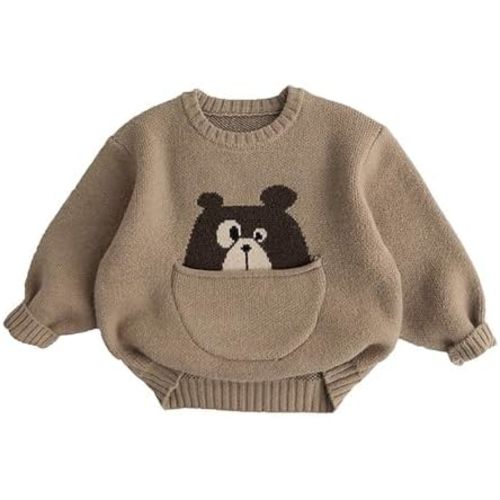 100% Cotton 1-5T Pouch Pocket Knit Toddler Baby Boy Girl Unisex Pullover Sweater Outfits Fall Winter Spring