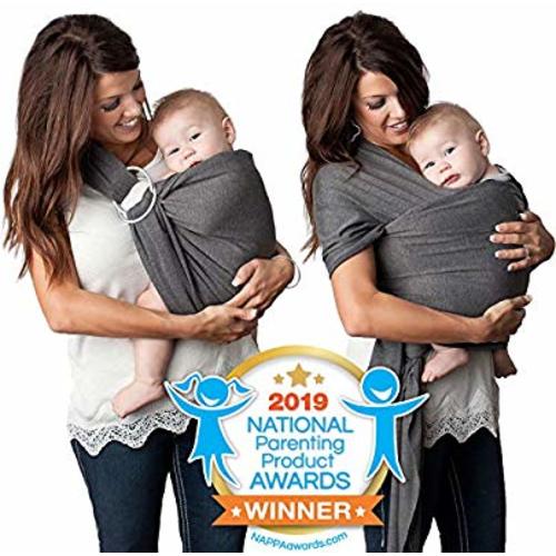 4 in 1 Baby Wrap Carrier and Ring Sling by Kids N' Such | Charcoal Gray Cotton | Use as a Postpartum Belt and Nursing Cover with Free Carrying Pouch | Best Baby Shower Gift for Boys or Girls
