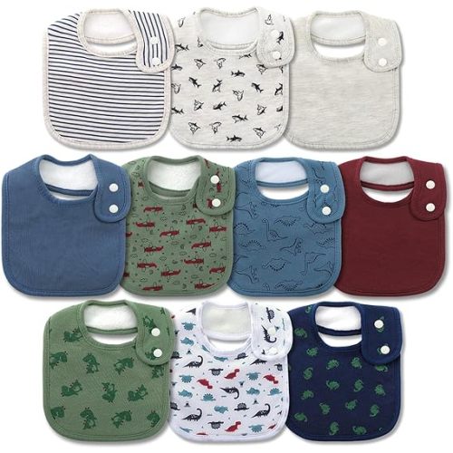 Hakochia Waterproof Baby Bibs Organic Cotton Super Soft and Absorbent With Adjustable Snap for Baby Boys and Girls