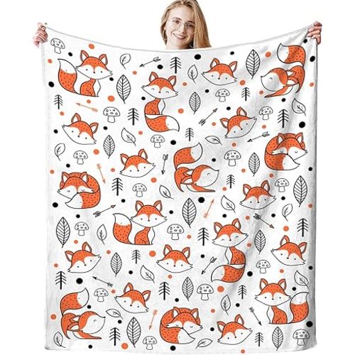 Cute Fox Blanket Super Soft Cozy Flannel Throw Blankets Bedding for Sofa Bedroom Living Room Kids Adults Gifts 50"x40"