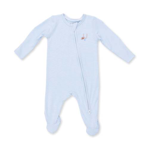 Football Blue Micro Stripe - 2 Way Zipper Footie