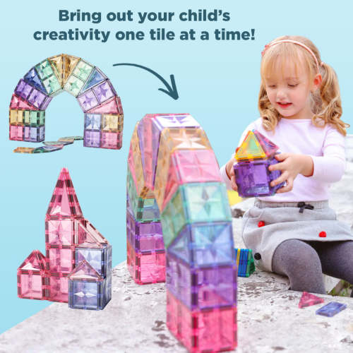 Premium Magnetic Tiles - 108pcs Pastel Building Toy Set