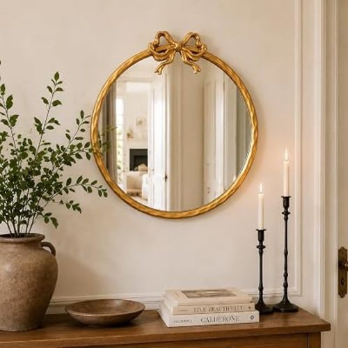 16 Inch Gold Circle Mirror, Round Gold Mirror, Vintage Wall Mirror Decor