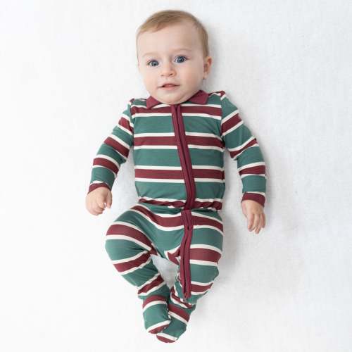 Rugby Stripe Green - Polo 2 Way Zipper Footie – Angel Dear