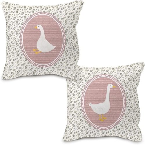 Goose Decor Pillow Covers 18x18, Baby Girl Nursery Decor, Vintage Floral Botanical Goose Decorative Throw Pillow Covers Pillowcase for Baby Girl Nursery Room Bedroom Decor, Set of 2