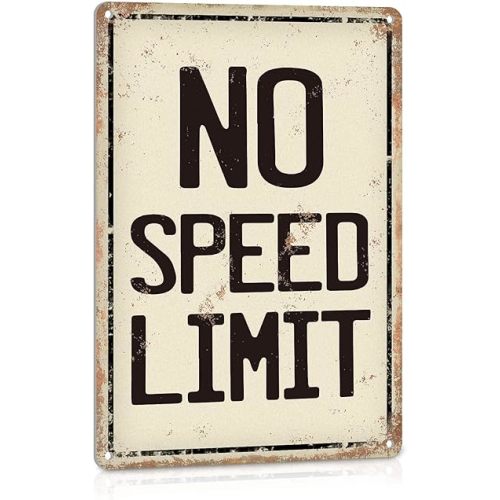 No Speed Limit Metal Signs Vintage, Funny Wall Art for Man Cave, Garage, Teen Boys Bedroom, Race Cars Room Decor, Retro Tin Signs 8x12 Inches
