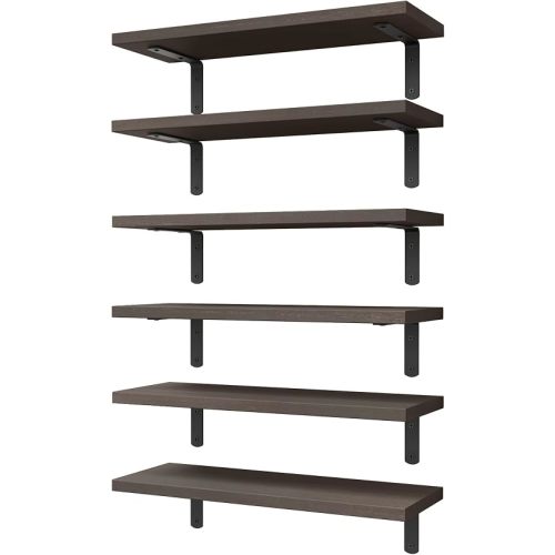 Floating Shelves Set of 6 for Wall Decor & Storage, Dark Brown