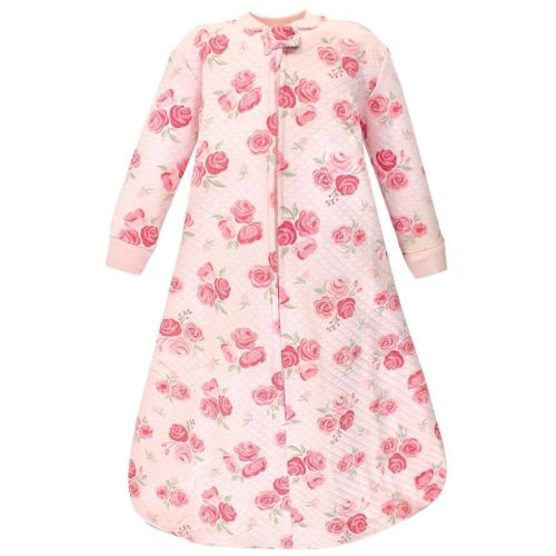 Hudson Baby Infant Girl Premium Quilted Long Sleeve Sleeping Bag and Wearable Blanket, Blush Rose, 12-18 Months