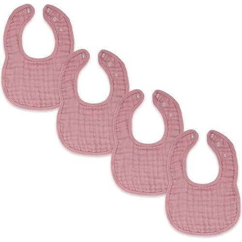 Comfy Cubs Muslin Cotton Baby Bibs, 4 Pack, Adjustable with Easy Snaps, Soft & Absorbent, Mauve