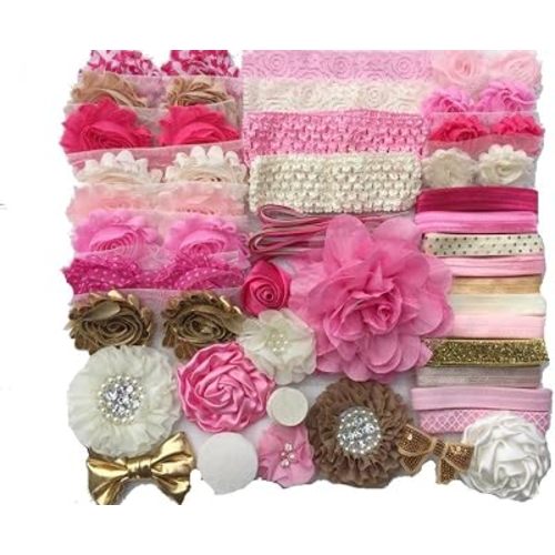 Navy and Peach Hairband Kit - Makes 30 Headbands, Baby Shower Headband Station, DIY Headband Kit with Over 30 Flowers, Elastic, Embellishments - 1 Count