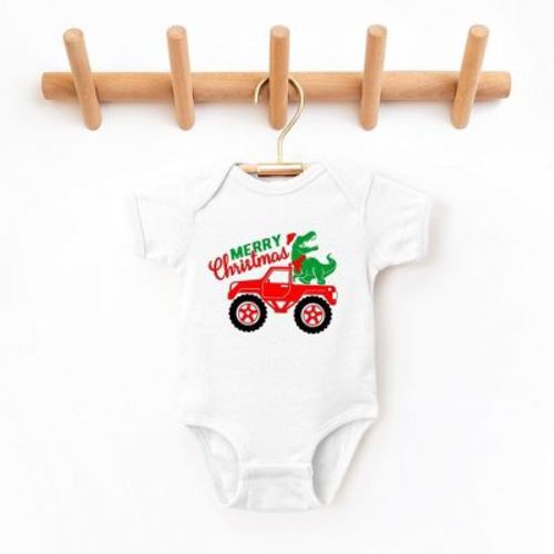 The Juniper Shop Christmas Dino Truck Baby Bodysuit