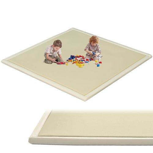 Baby Play Mat for Floor 60 x 60in, 1.4in Thick Memory Foam Padded Play Mats Baby Rug, Soft Velvet Infants Toddler Kids Crawling Mat for Nursery, Non-Slip Bottom, Beige