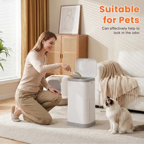 Hands-Free Diaper Pail, 12L Large Capacity Diaper Bin, Diaper Trash Can with Double-Layer Lid, Odor-Free Diaper Garbage Can for Bedroom Bathroom Living Room Use-White