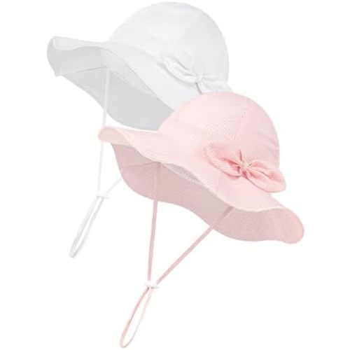 Cooraby 2 Pack Baby Girl Sun Hat with UPF 50+ Outdoor Adjustable Beach Hat with Wide Brim Bucket Hats for Toddlers