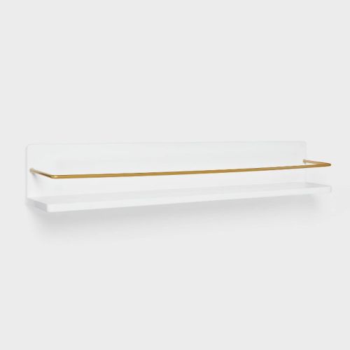 Kids' Wall Shelf White with Gold - Pillowfort™: Floating Decorative MDF Wall Organizer, 24" Wide