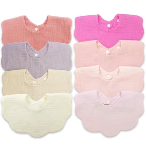EllieHouse Baby Bibs for Girls Boys 8 Pack Muslin Drool Teeth Drooling Teething Bibs Muslin Cotton for Toddler Infant