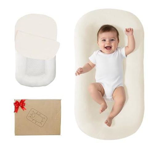 Baby Lounger, Bionic Design Baby Lounger for Newborn 0-24 Months, Soft Organic Cotton Breathable Lounger for Infants (White)