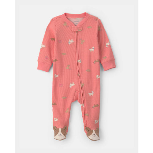 Baby Girl Peach Gingham 2-Way Zip 100% Cotton Sleeper - Blue | Carter’s Oshkosh Canada