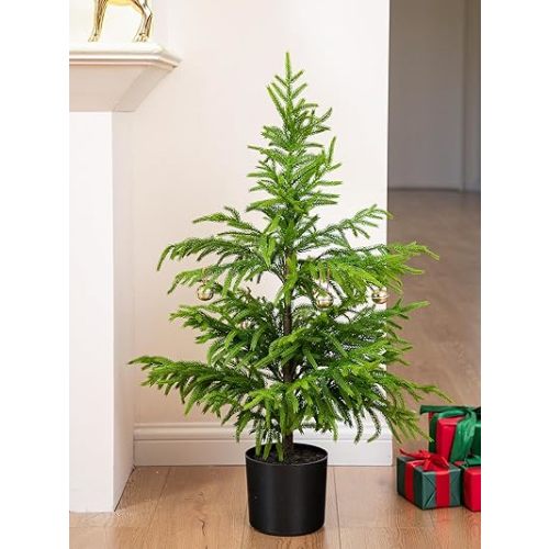 36’’ Norfolk Pine Tree Real Touch Artificial Small Christmas Tree with Pot for Front Porch for Outdoor Indoor Christmas Decor Holiday Decorations