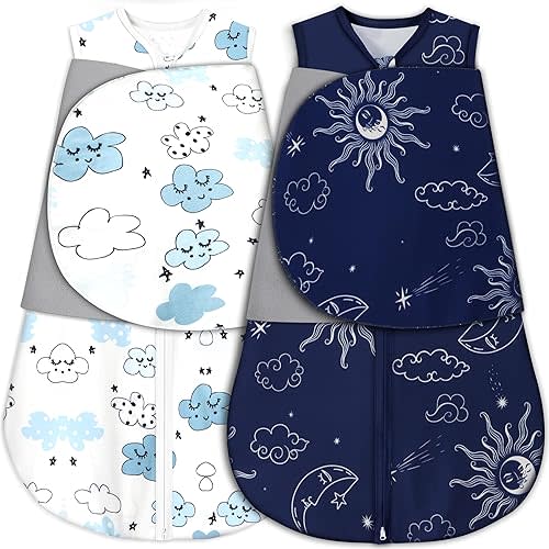 GUNTAIL Newborn Sleep Sack Baby Swaddle,3-Way Adjustable Wearable Blanket,100% Rayon Cotton Swaddling sleeping bag (Clouds & Moon, 0-3 Months)