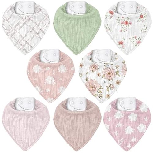 Muslin Baby Bibs 8 Pack, Baby Bandana Drool Bib for Drooling and Teething, Cotton Soft Absorbent for Girls Boys Garden