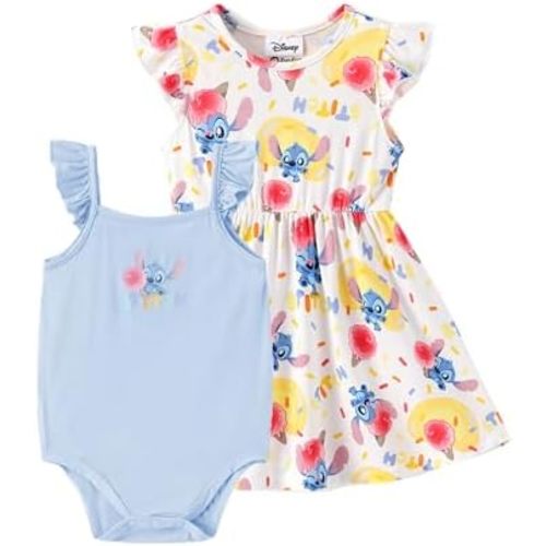 Disney Baby Girls Bodysuit and Round Neck Ruffle Sleeve Dress Clothes Outfit Set for Newborn to Infant