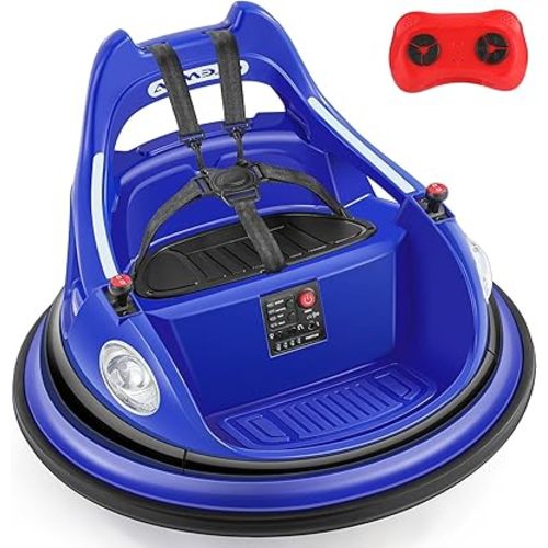 ELEMARA Electric Bumper Car for Kids, 12V Electric Car for Toddlers, 1.9MPH Max, Battery Car for Kids with Parent Remote, 2-Speed, 2 Driving Mode, 360°Spin, Music, 5 Lighting Mode, DIY Stickers-Navy