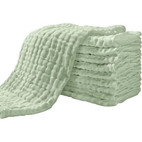 Yoofoss Muslin Burp Cloths for Baby 10 Pack 100% Cotton Baby Washcloths for Boys Girls Large 20''X10'' Super Soft and Absorbent Grass Green