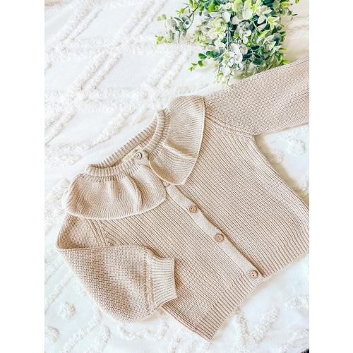 Custom Ruffle Collar Cardigan - Hand Embroidered Heavy Knit - Toddler and Baby Knit Sweater - Girl Knit Cardigan