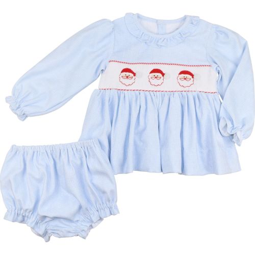 Blue Gingham Smocked Santa Diaper Set | Cecil & Lou