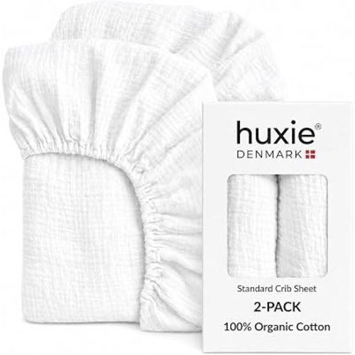 Crib Sheets – Organic Cotton Muslin Fitted Crib Sheet – Standard Size for Baby Boy and Baby Girl 28" x 52" Ultra Breathable. 2-Pack(Soft White)