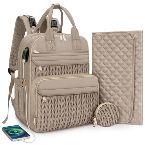 CandyHome Diaper Bag Backpack, Stylish Travel Baby Diaper Bags with Changing Pad, Insulated Pockets, Waterproof Baby Bag Converts into Tote Bag, Diaper Backpack, Stroller Bag (Khaki)
