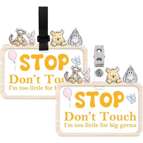 No Touching Baby Signs, The Pooh Dont Touch Baby Sign for Car Seat Sign, Winnie Acrylic Dont Touch Baby Sign for Newborn with Hanging Strap and Clip Attachments for Strollers and Car Seats