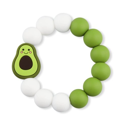 Baby Silicone Bracelet Ring, Nursing Teether Bracelet Ring for Baby Kids Boys and Girls, Chewable Beads for Autistic Chewers, ADHD, Baby Nursing or Special Needs (Avocado)