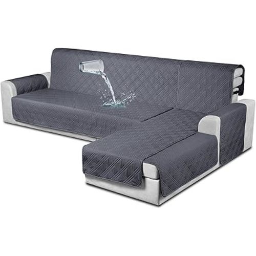 TAOCOCO Waterproof Sectional Couch Covers L Shaped Sofa Covers Chaise Lounge Cover 3pcs Reversible Sofa Covers for Sectional Sofa Pet Kids Furniture Protector with Elastic Straps(Large, Dark Grey)