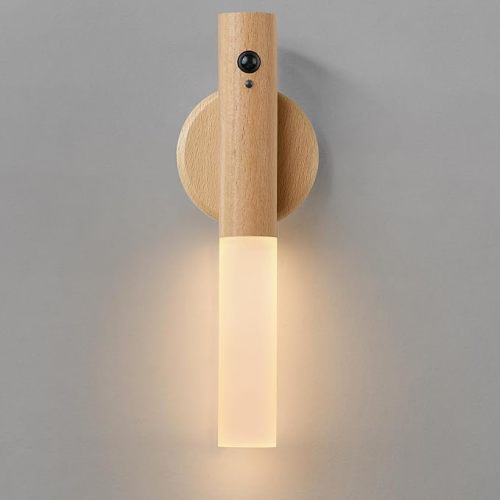 Montford Battery Operated Wall Sconces, Motion Sensor Night Light Magnetic Wall Light Rechargeable Wall Sconce, Peel and Stick Sconce Lights for Bedside Stair Hallway - White Ash Wood-1PCS