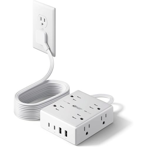 SUPERDANNY Extension Cord,Flat Plug Surge Protector Power Strip,10Ft