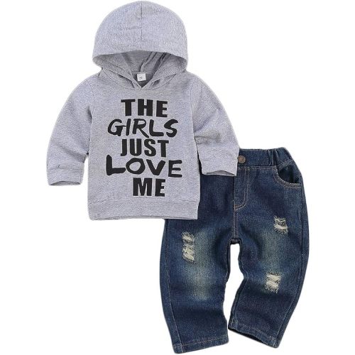 fhutpw Toddler Baby Boy Outfits Hoodie Sweatshirts & Jeans Clothes Set Fall Winter 6 9 12 18 24 Months