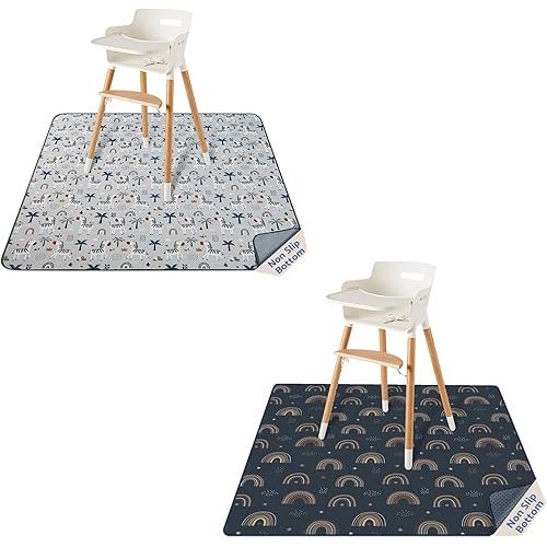 Blissful Diary Splat Mat Retro Rainbow & Gray Zebra Bundle - 2 Pack - 51" x 51" - Multicolor - TPU - Rectangular - Machine Washable - Anti-Slip - Perfect for High Chairs, Playtime & Picnics