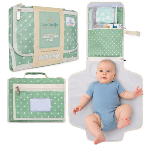 KeaBabies Portable Diaper Changing Pad - Large Waterproof Baby Changing Mat, Compact Travel Diaper Clutch, Functional Pockets Fit Newborn Essentials, Wipeable & Padded Baby Changer (Acacia)