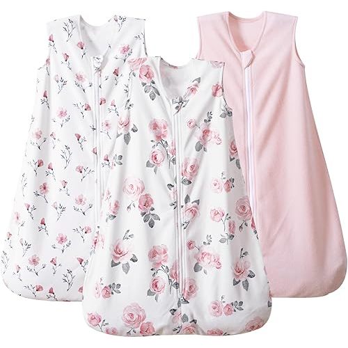 PHF 3 Pack Soft Micro-Fleece Baby Sleep Sack, 12-18 Months Warm Baby Wearable Blanket, 2-Way Zipper Sleeping Bags, Comfy Toddler Sleeping Sack for Baby Girls, Large Size, Floral