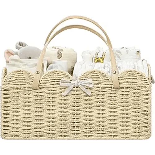 HBlife Large Baby Diaper Caddy, Paper Rope Storage Baskets Nursery Bin with Removable Divider, Portable Car Organizer for Diapers, Baby Shower Gifts, Newborn Essentials Must Haves