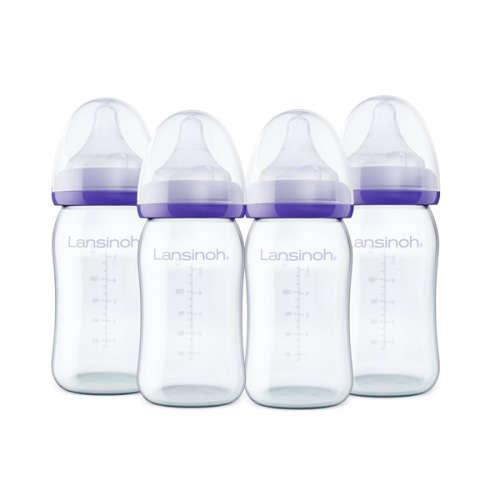 Lansinoh Anti-Colic Glass Baby Bottles, 5 Ounces, 4 Count Bottles for Feeding, Baby Essentials, Includes 4 Slow Flow Nipples, Size S