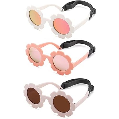 Hycredi Flexible Bendable Flower Baby Polarized Sunglasses with Strap for Newborn Infant Girls Age 0-24 Months