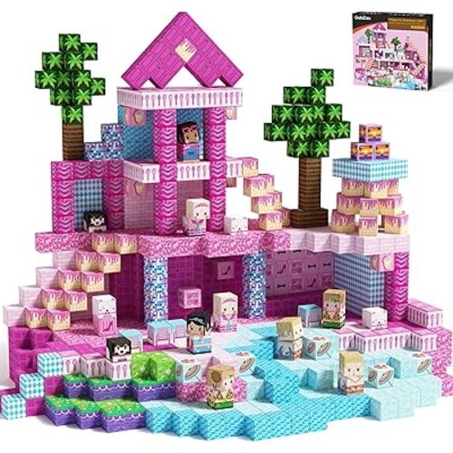 GobiDex 100PCS Magnetic Blocks Princess Building Toys for Girls 3+, Magnet Pink Castle STEM Sensory Playsets for Toddler Kids Birthday Gifts