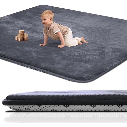 Thick Baby Play Mat for Floor,Padded Foam 47x47 Playpen Mat,Ultra Soft Support & Plush Feel Nursery Rug,Non Slip for Toddler,Infants,Kids Play,Yoga,Baby Crawling,Tummy Time (Dark Grey)