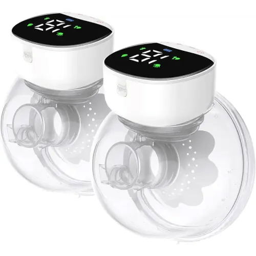 Breast Pump Hands Free Wearable Portable Electric Breast Pump with 4 Modes & 12 Levels Rechargeable and Smart Display Double Breastfeeding Pump, 24mm Flange, 2 Pack White+Pink