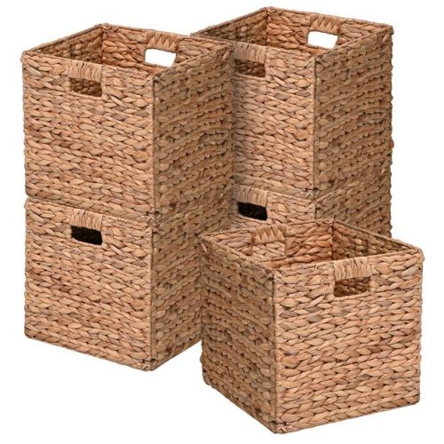 happimess Bryce 12.6" Classic Farmhouse Handwoven Hyacinth Collapsible Storage Cube Baskets with Handles, Brown (Set of 5)