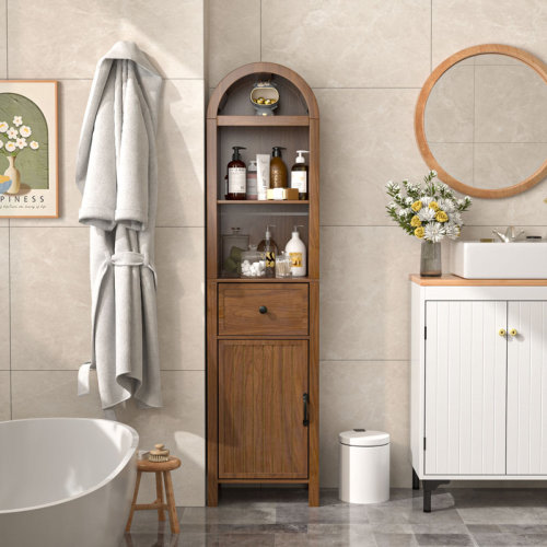 Lark Manor™ Freestanding Bathroom Cabinet, Narrow Tall Bathroom Storage Cabinet With Fluted Doors And Drawers & Reviews | Wayfair